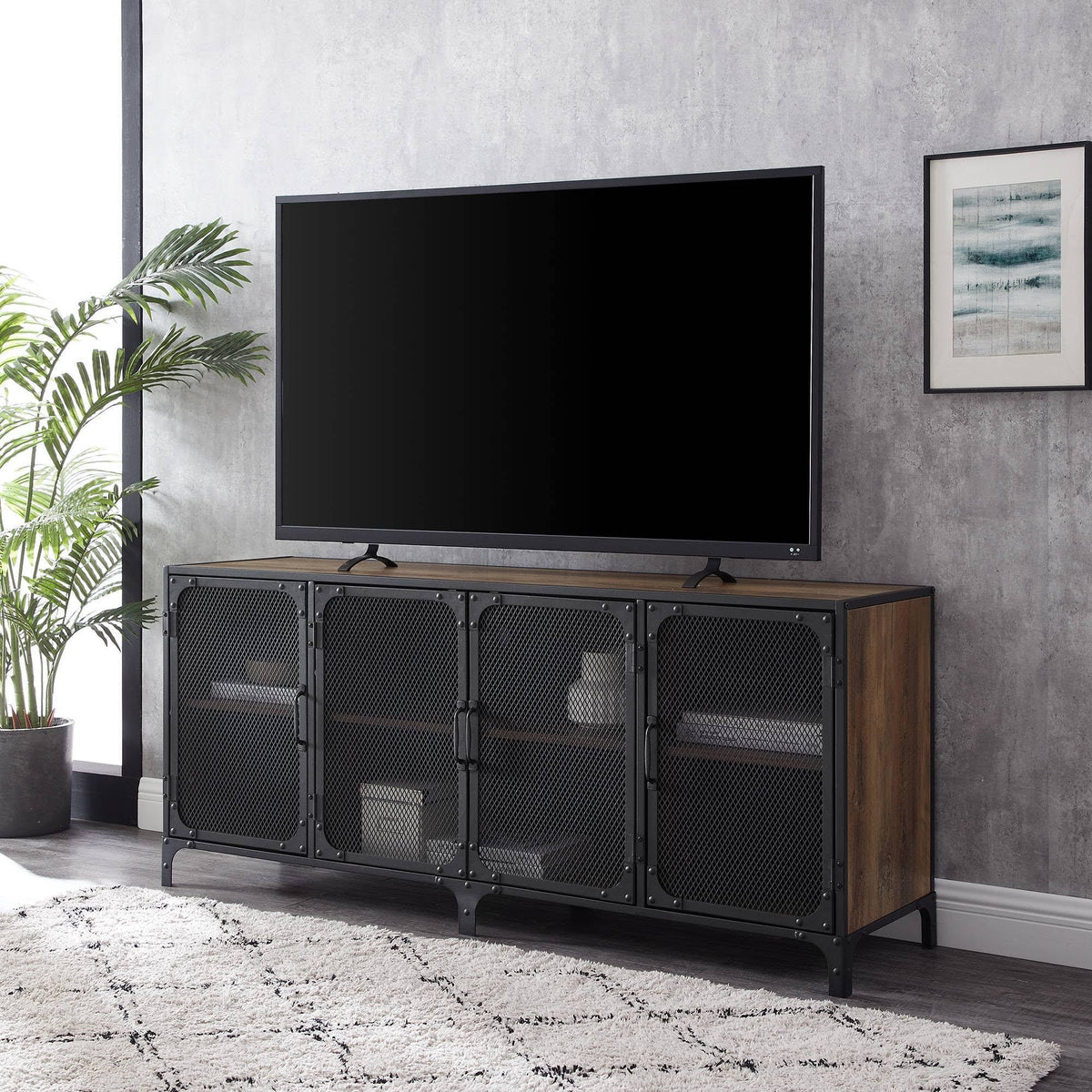 Urban Industrial Metal Mesh 4 Door TV Stand O2486