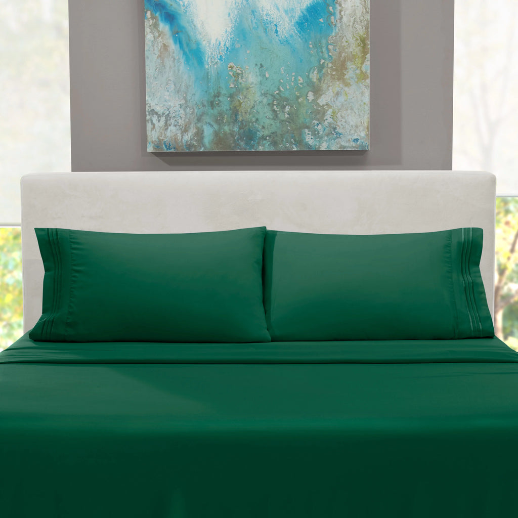 Queen Size Hunter Green Microfiber Fitted Sheet I73308