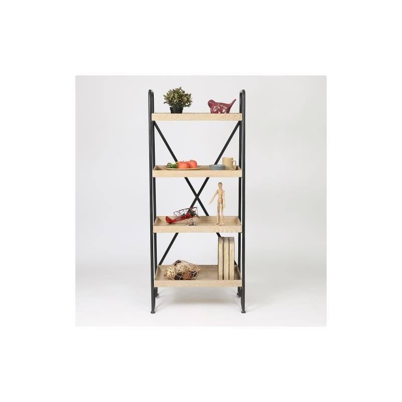 63in. H Wood and Metal Etagere Bookcase Q673