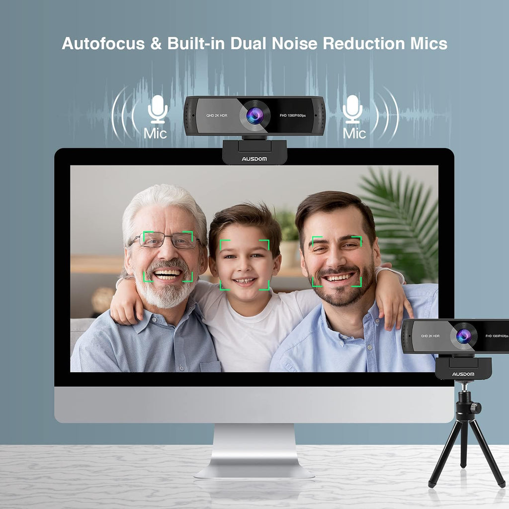 2K QHD Webcam with HDR, Dual Noise Canceling Mics & Privacy Cover V4186