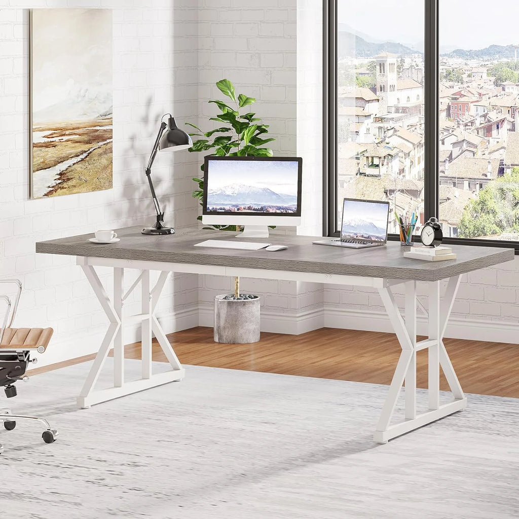 71 Inch Grey White Executive Desk N87045