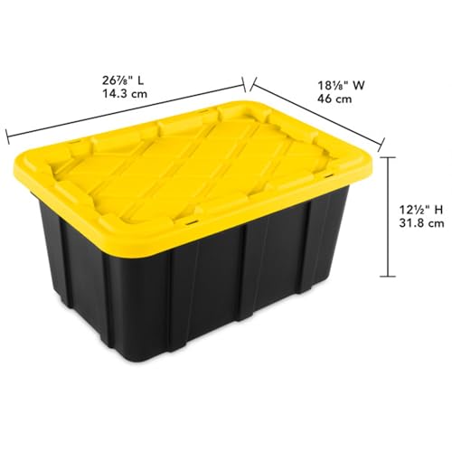 38 Gallon Black/Yellow Stackable Storage Tote with Lid, 8 Pack K913256
