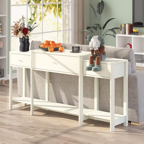 63" Console Table with Drawer, Marble Texture Top Sideboard with Open Bottom Shelf R83270