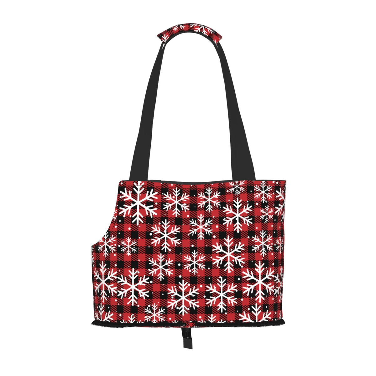Red Christmas Plaid Snowflakes Prints Foldable Dog Purse Carrier Y946