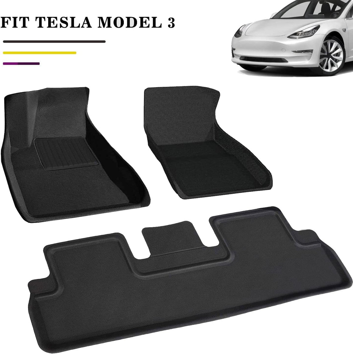 Black Rubber Cargo Liners Set of 3 Mats N667