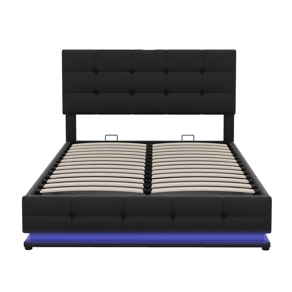 Black Full Size Upholstered Bed Frame with Lift Up Storage D380117