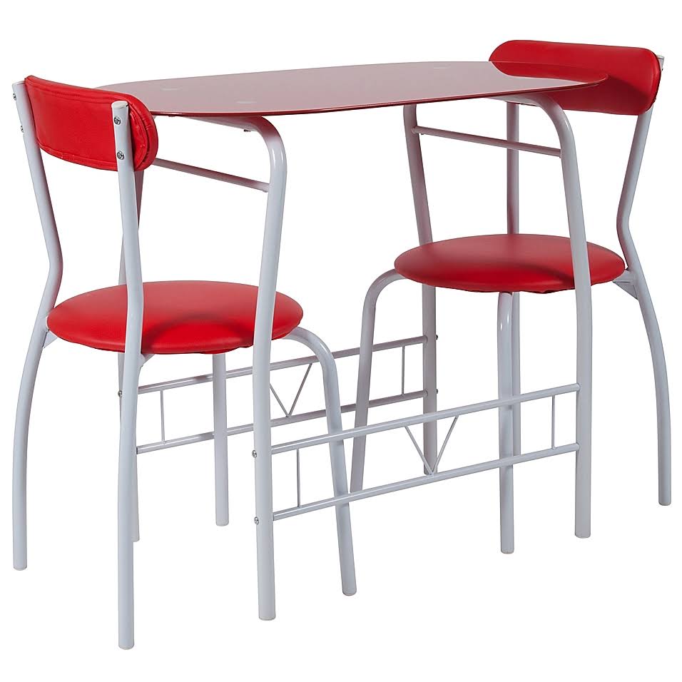 Red 3-Piece Metal and Glass Bistro Set J5365