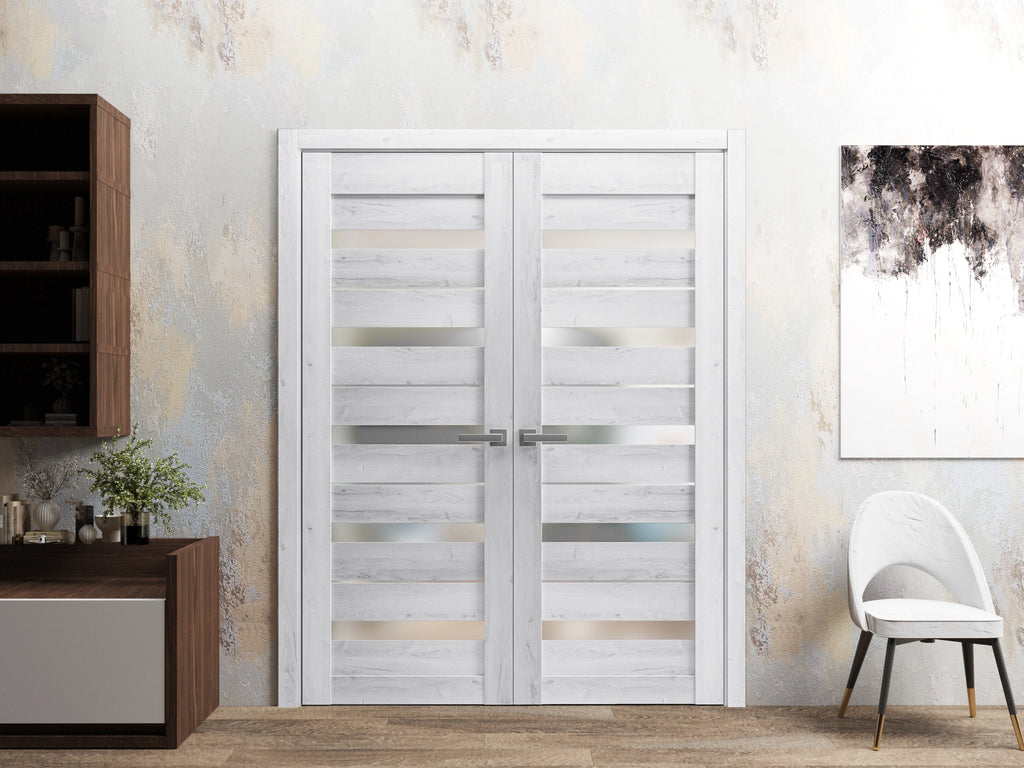Matte Black Frosted Glass Double Barn Door 48 x 80 inches N814896