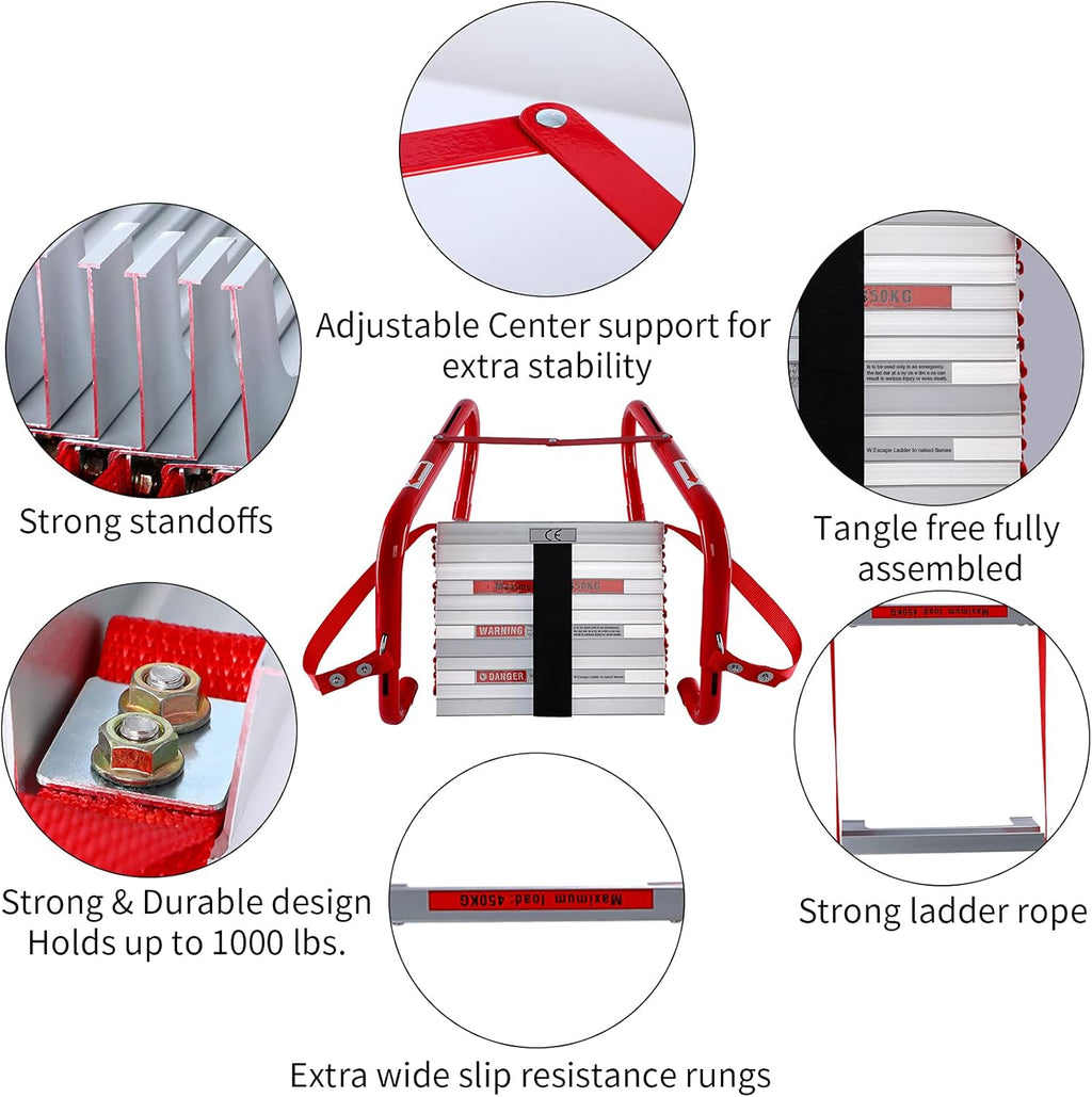 Retractable Fire Escape Ladder 15 Foot with Aluminum Steps Y151271