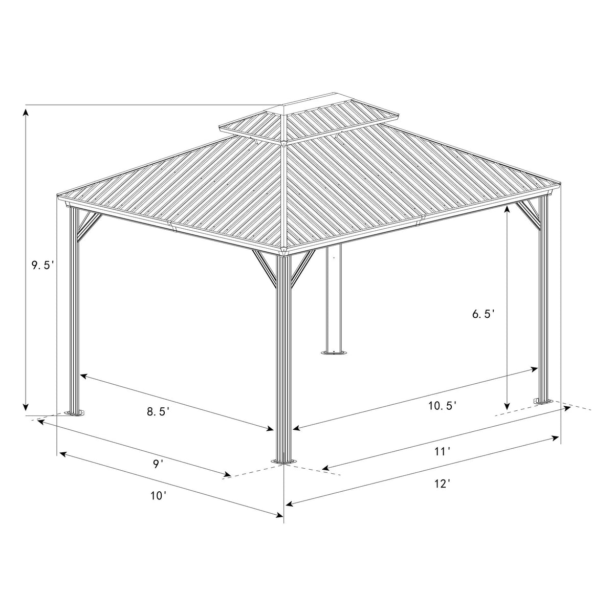 Grey Hardtop Gazebo with Steel Roof, Netting and Curtain 10' x 12' P439