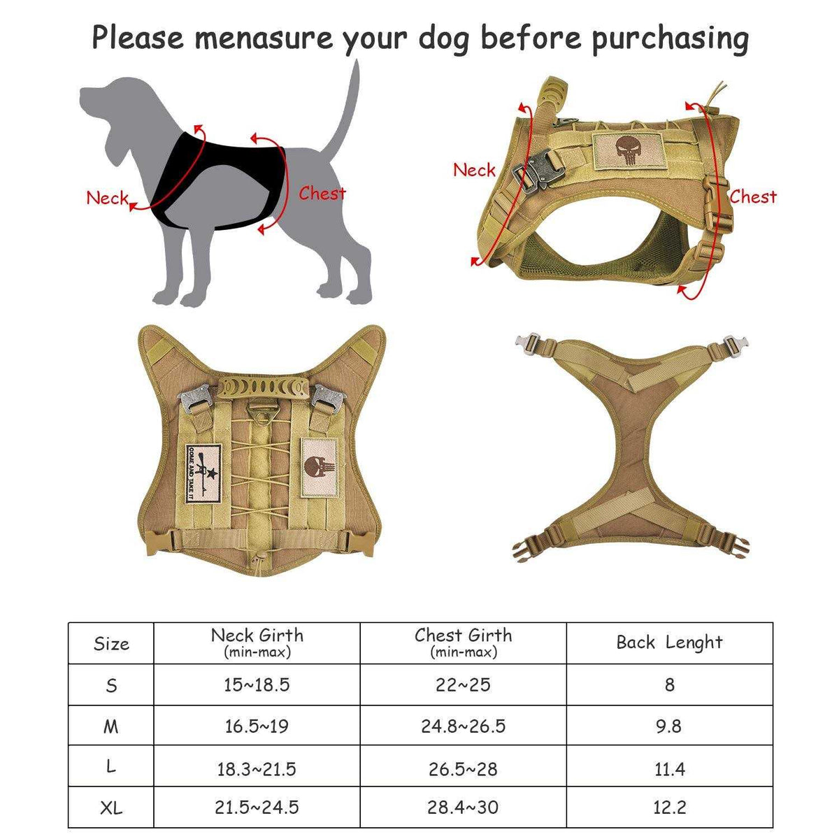 Tactical Service Dog Vest Harness with Rubber Handle & Metal E4637