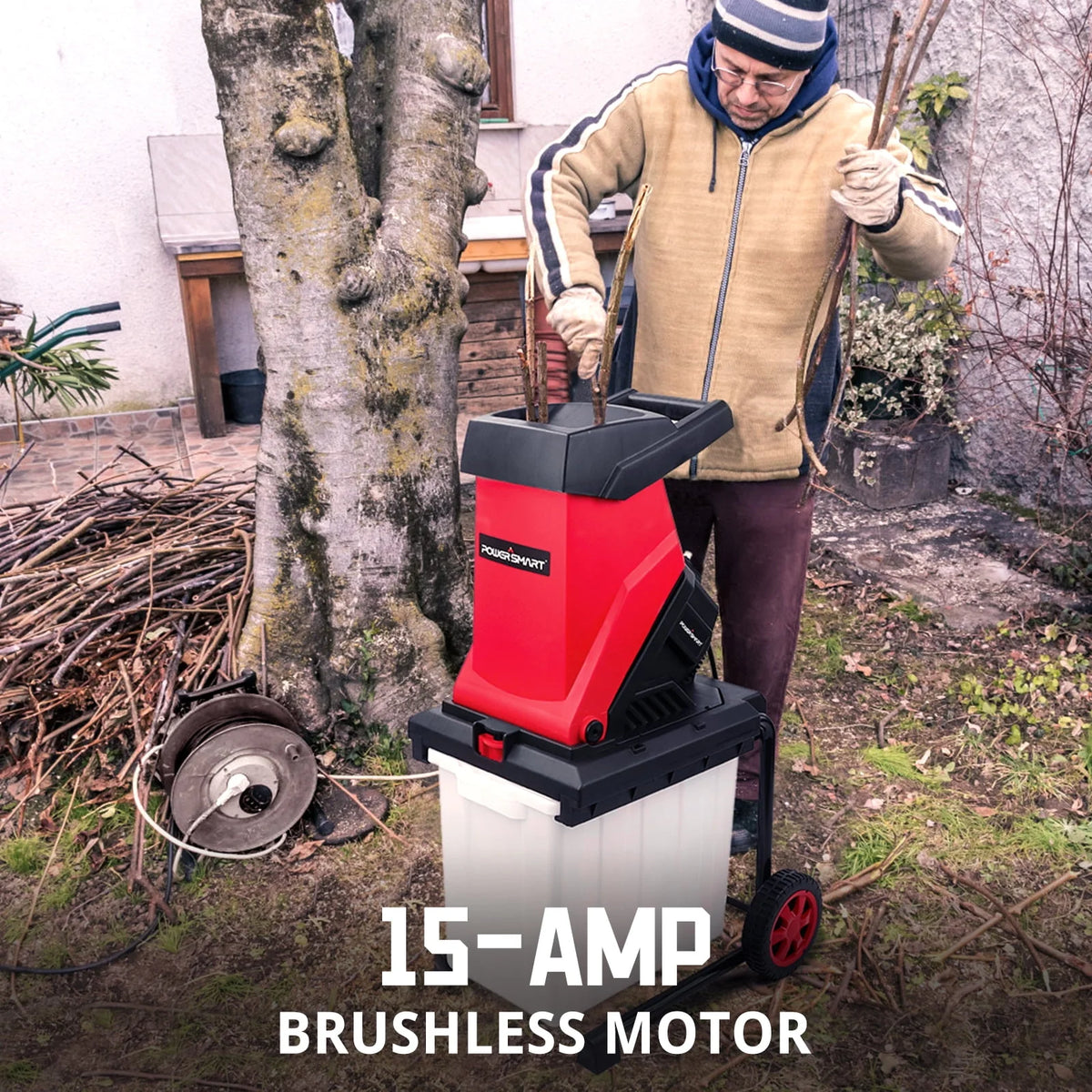 15-Amp Electric Wood Chipper Shredder and Mulcher U67362