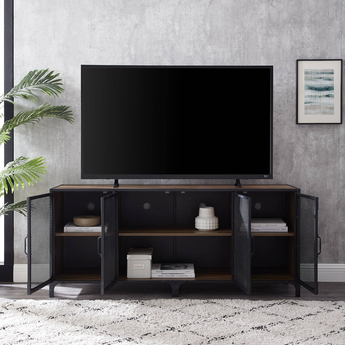 Urban Industrial Metal Mesh 4 Door TV Stand O2486