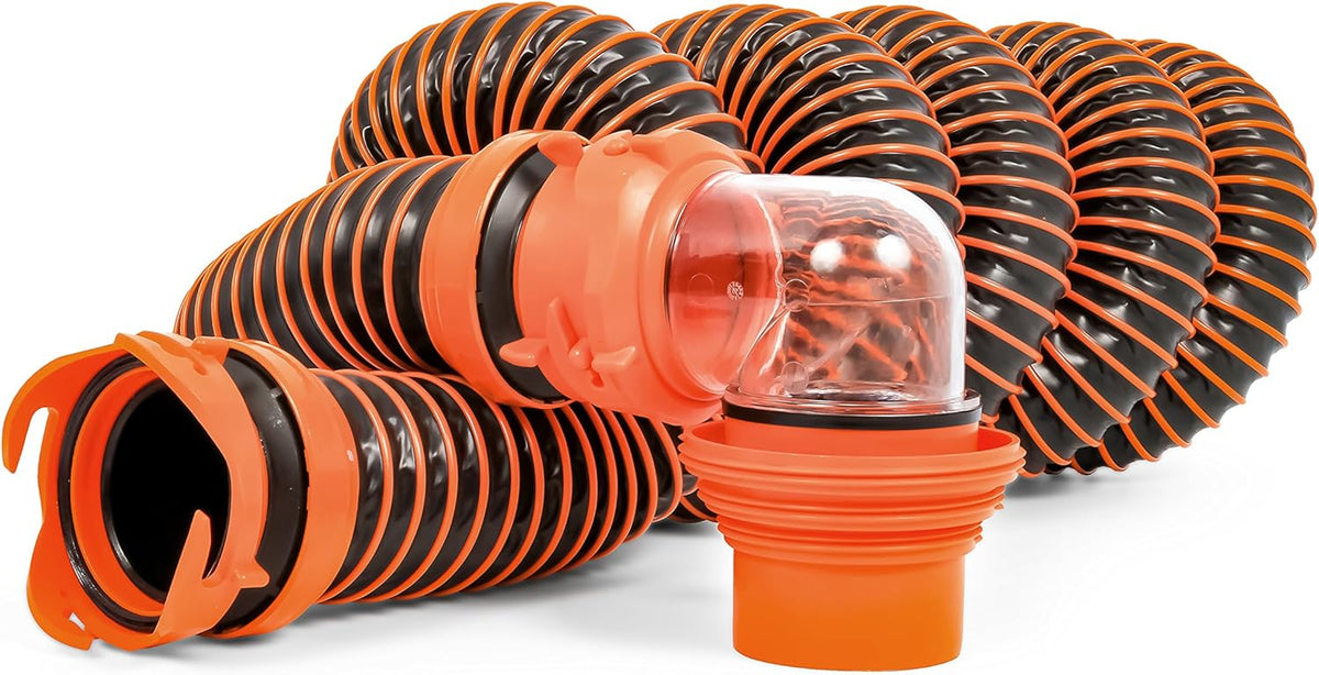 20ft RV Sewer Hose Kit with Swivel Fitting and Translucent Elbow A7822