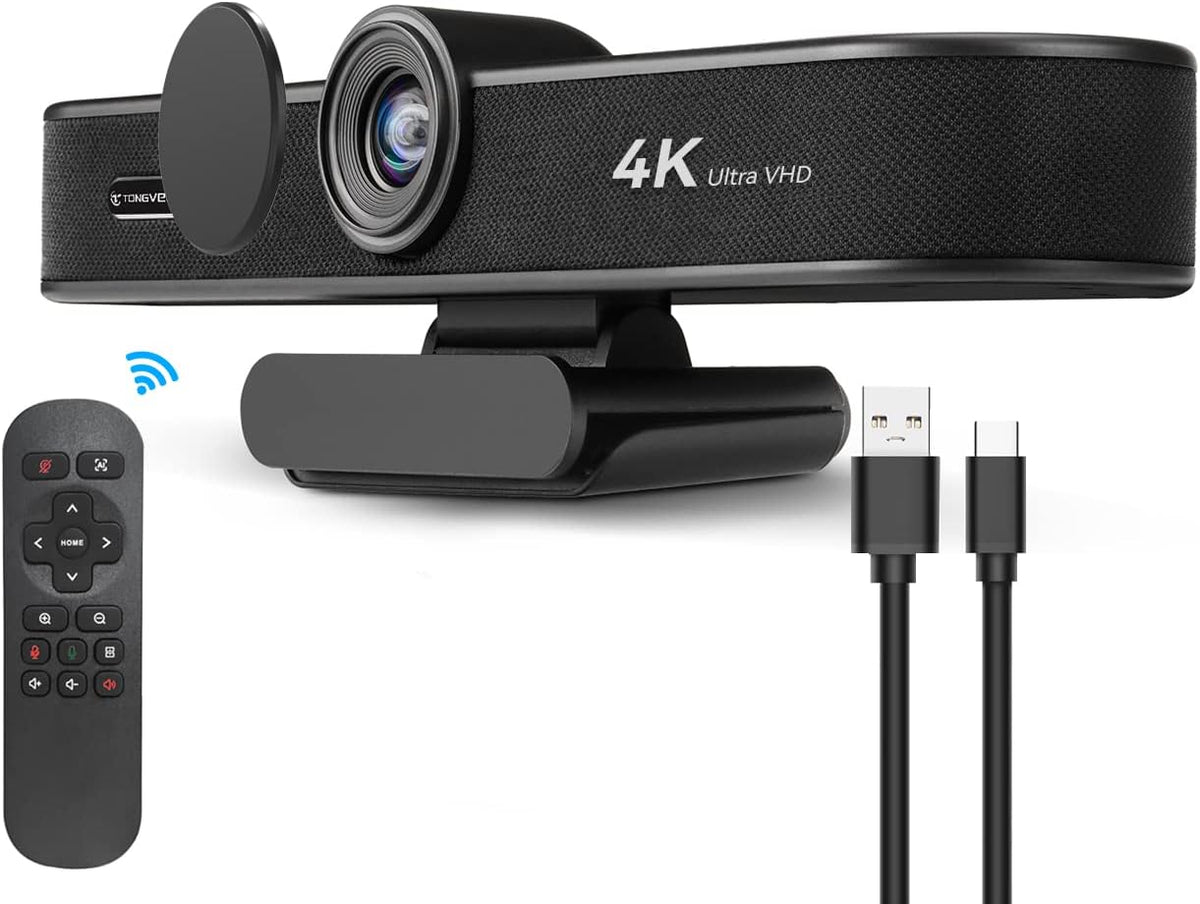 4K Webcam with Microphone and Speaker, 5X Digital Zoom, Privacy Cover, 120° Wide View Q675903