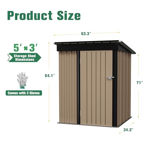 5 x 3 FT Waterproof Metal Garden Storage Shed Y928