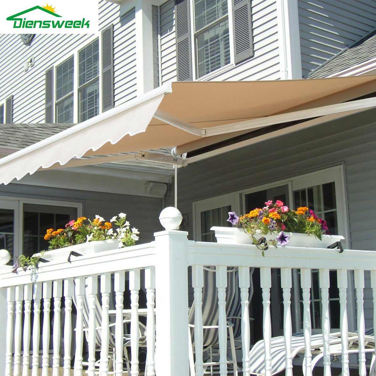Retractable 12'x10' Beige Patio Awning Canopy K13595