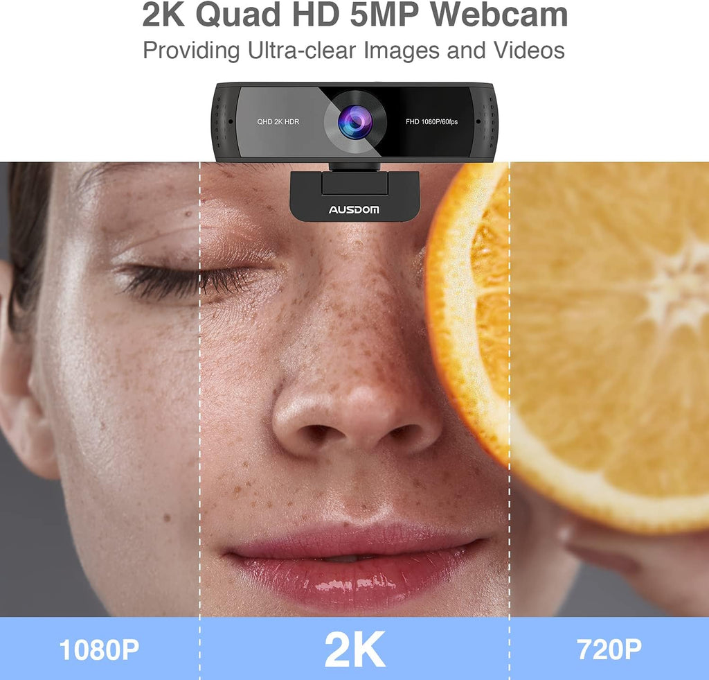2K QHD Webcam with HDR, Dual Noise Canceling Mics & Privacy Cover V4186