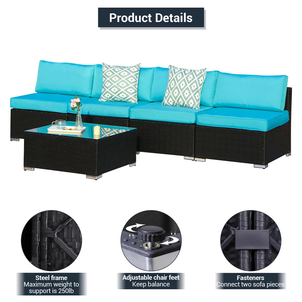 5 Pieces Outdoor Wicker Furniture Set with Coffee Table Y415585