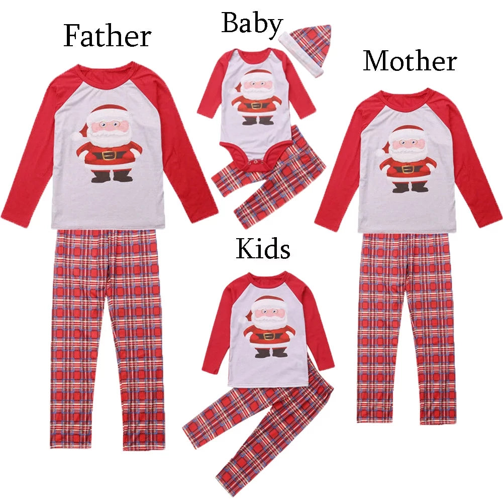 Christmas Family Matching Pajamas Set Santa Claus Plaid Sleepwear E200646