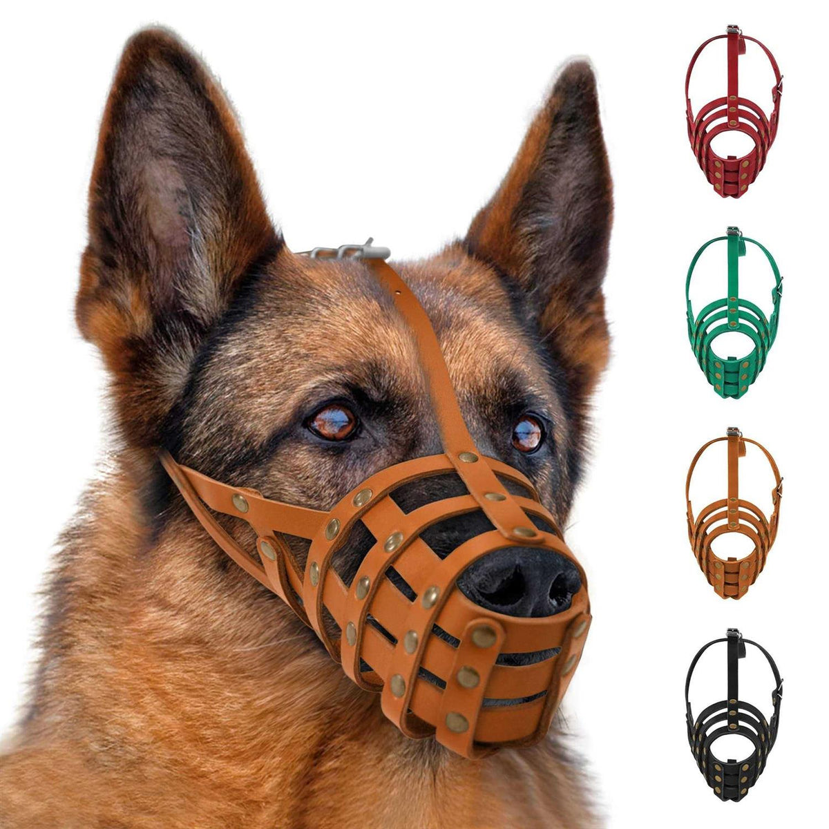 Leather Dog Muzzle Adjustable Breathable Medium Large Breeds Black Brown Red N84403