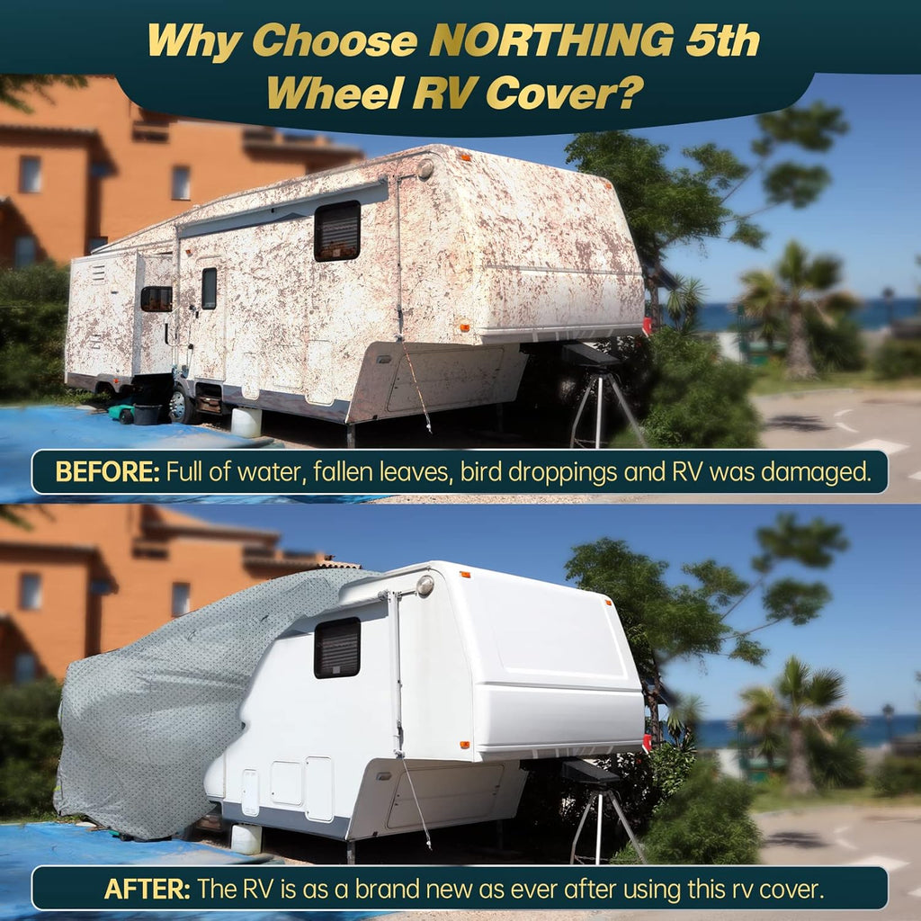 5th Wheel RV Trailer Cover with 4 Tire Covers & Windproof Straps C29544