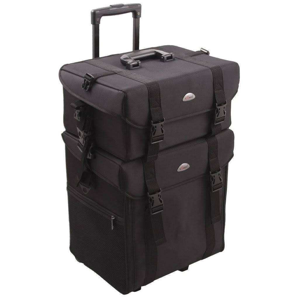 26.5 inch Nylon Soft-Sided Rolling Makeup Case with Drawers and Brush Holder in Black H243