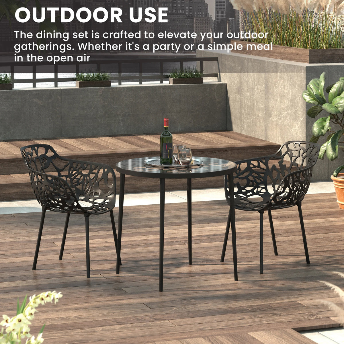 3-Piece Aluminum Outdoor Patio Dining Set with Tempered Glass Table and 2 Arm Chairs Q34168