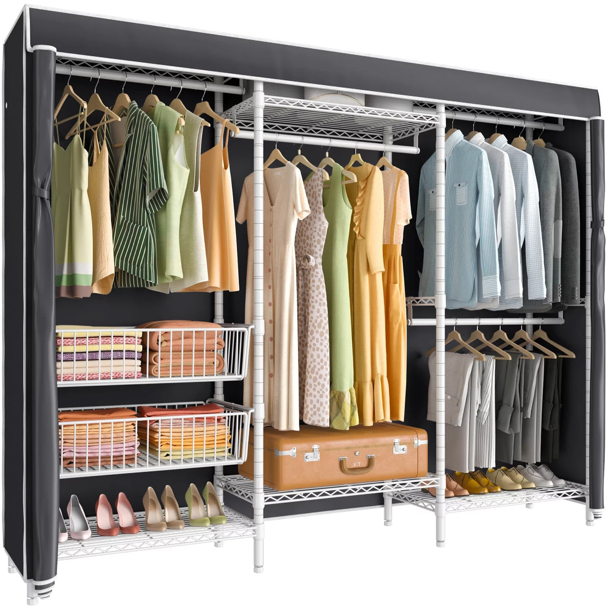 White Portable Closet with Black Oxford Fabric Cover S994706