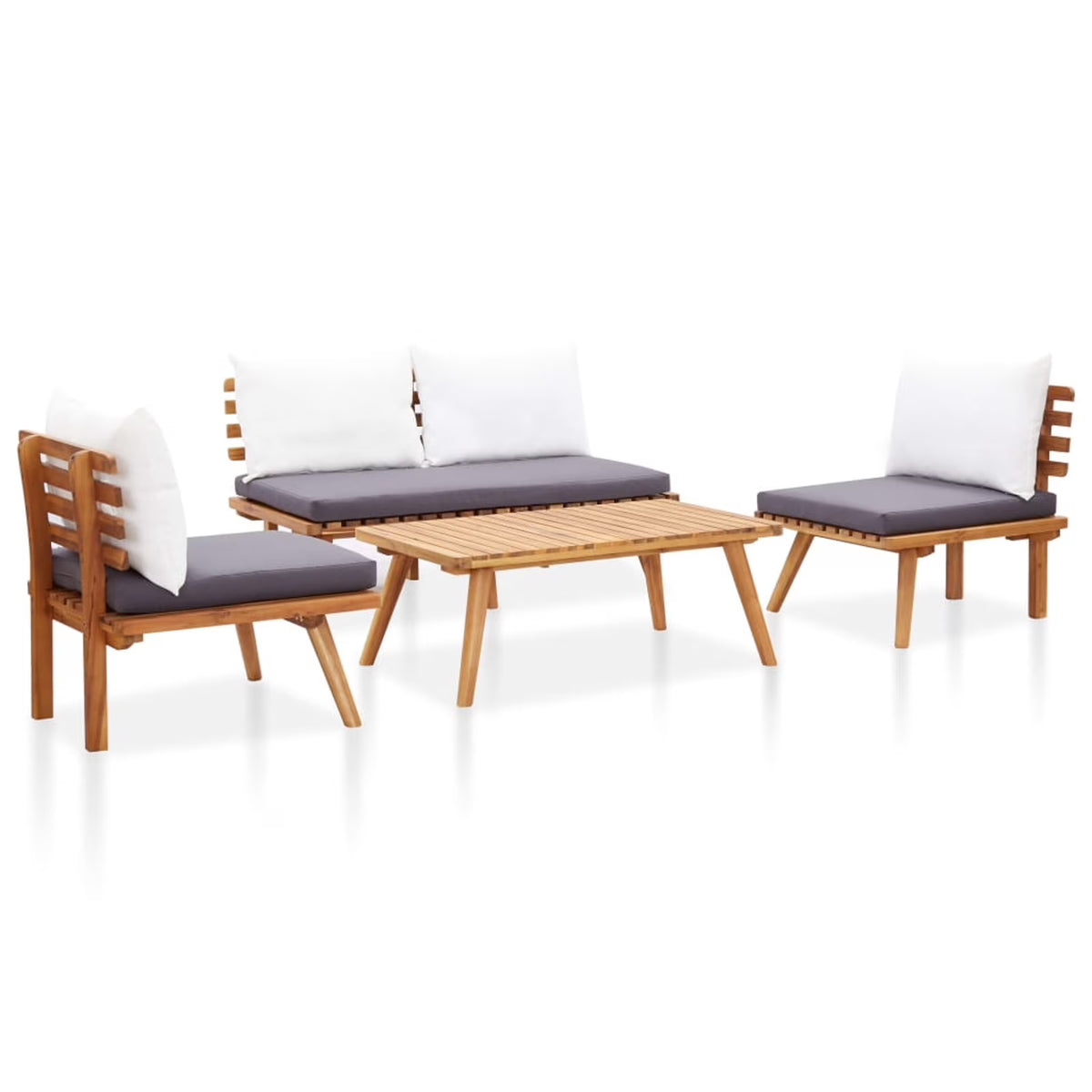 4 Piece Patio Lounge Set with Dark Gray Cushions Acacia Wood Outdoor Sectional Sofa Set Y289109