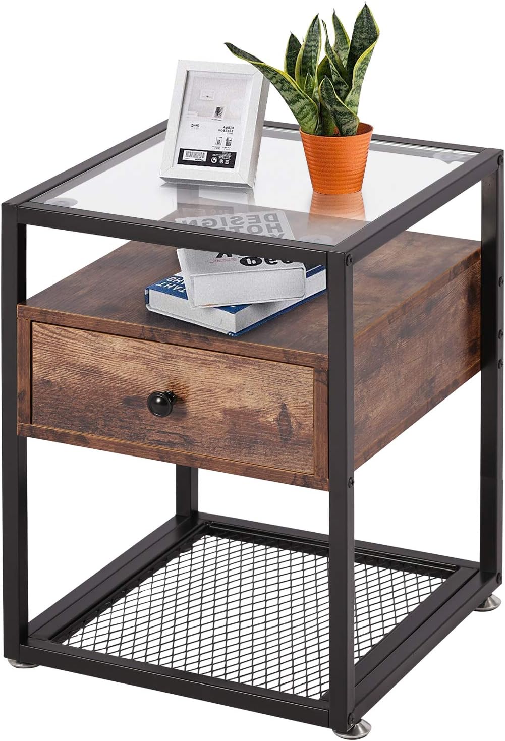 Black Nightstand with Drawer and Shelf X578473