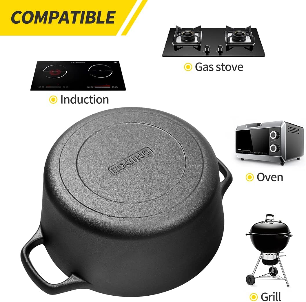 2-In-1 Pre-Seasoned Cast Iron Dutch Oven Set, 5-Quart Pack of 2 C49006