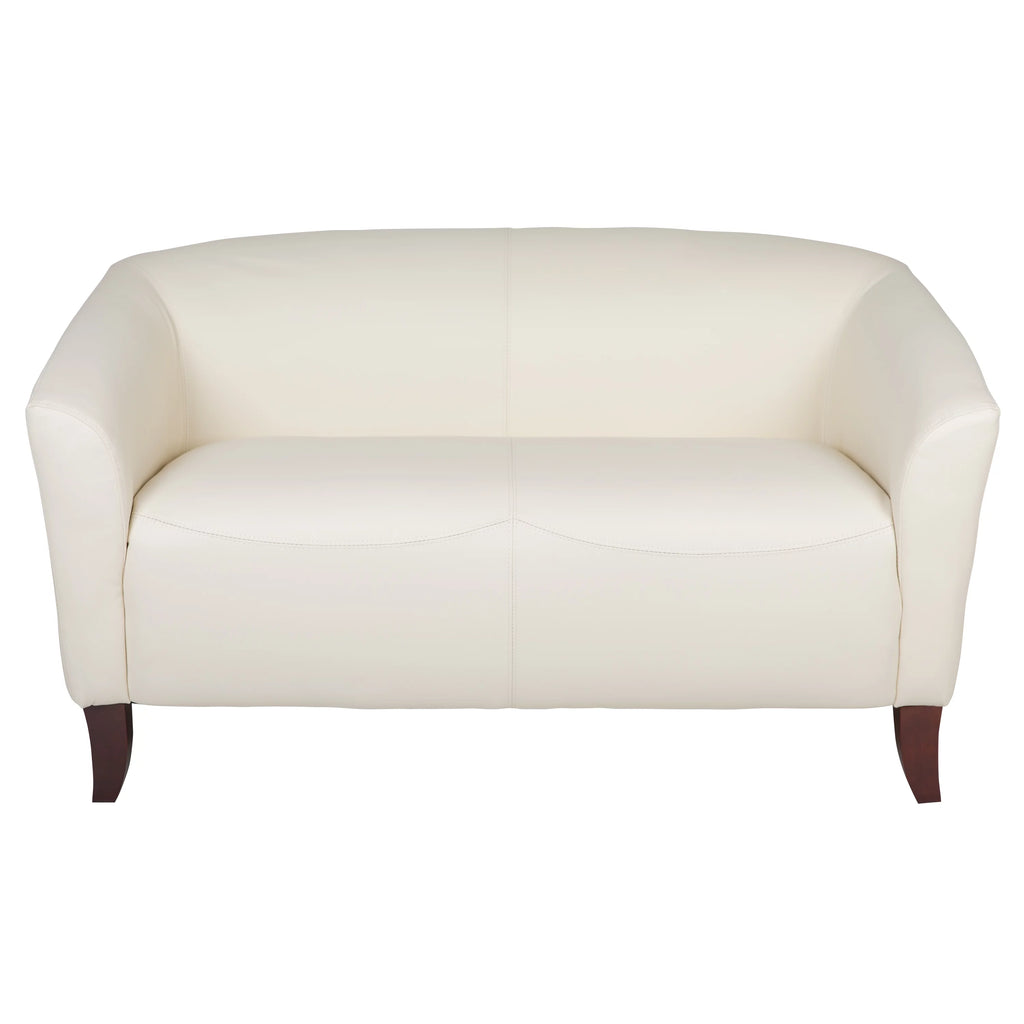 Ivory LeatherSoft Loveseat with Cherry Wood Feet K503