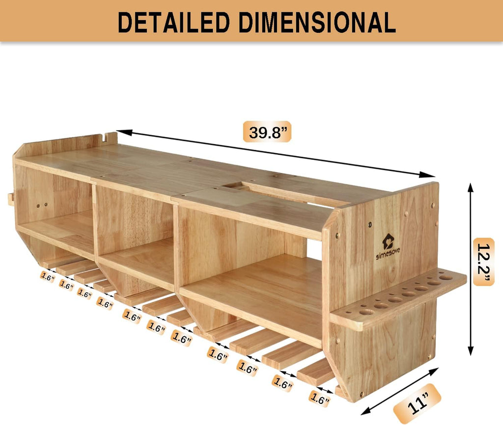 Large Power Tool Organizer, Drill Holder Storage Wall Mounted, 12 Tool Organizer Slots, Solid Wooden Drill Charging Station S203
