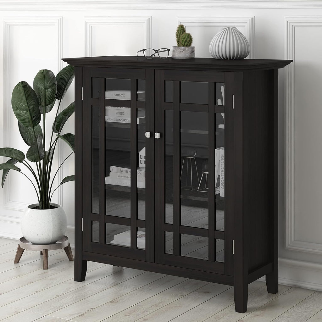 Solid Wood Storage Cabinet with 2 Tempered Glass Doors C5818