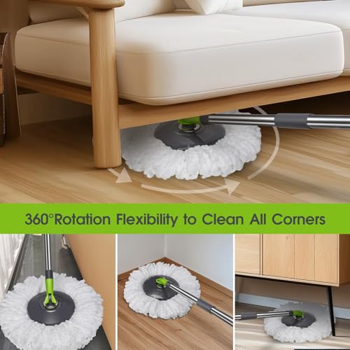 Pedal Spin Mop and Bucket with Wringer Set, 3 Mop Pads F388935