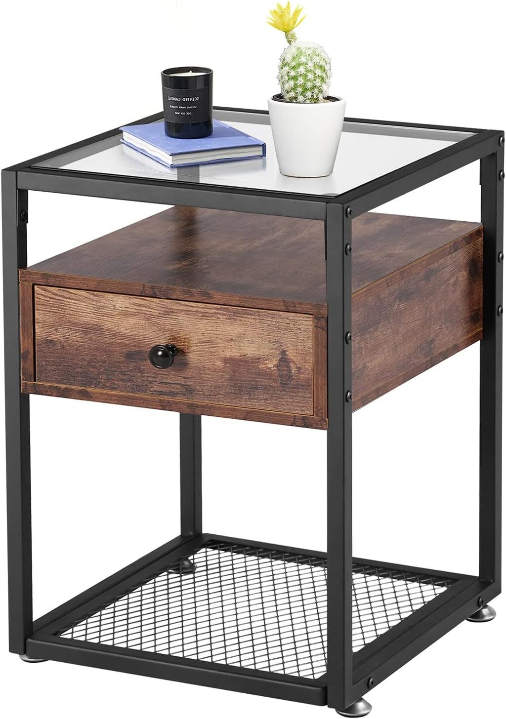 Black Nightstand with Drawer and Shelf X578473
