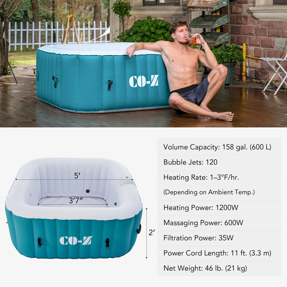4 Person Inflatable Hot Tub Pool with Massage Jets I571627