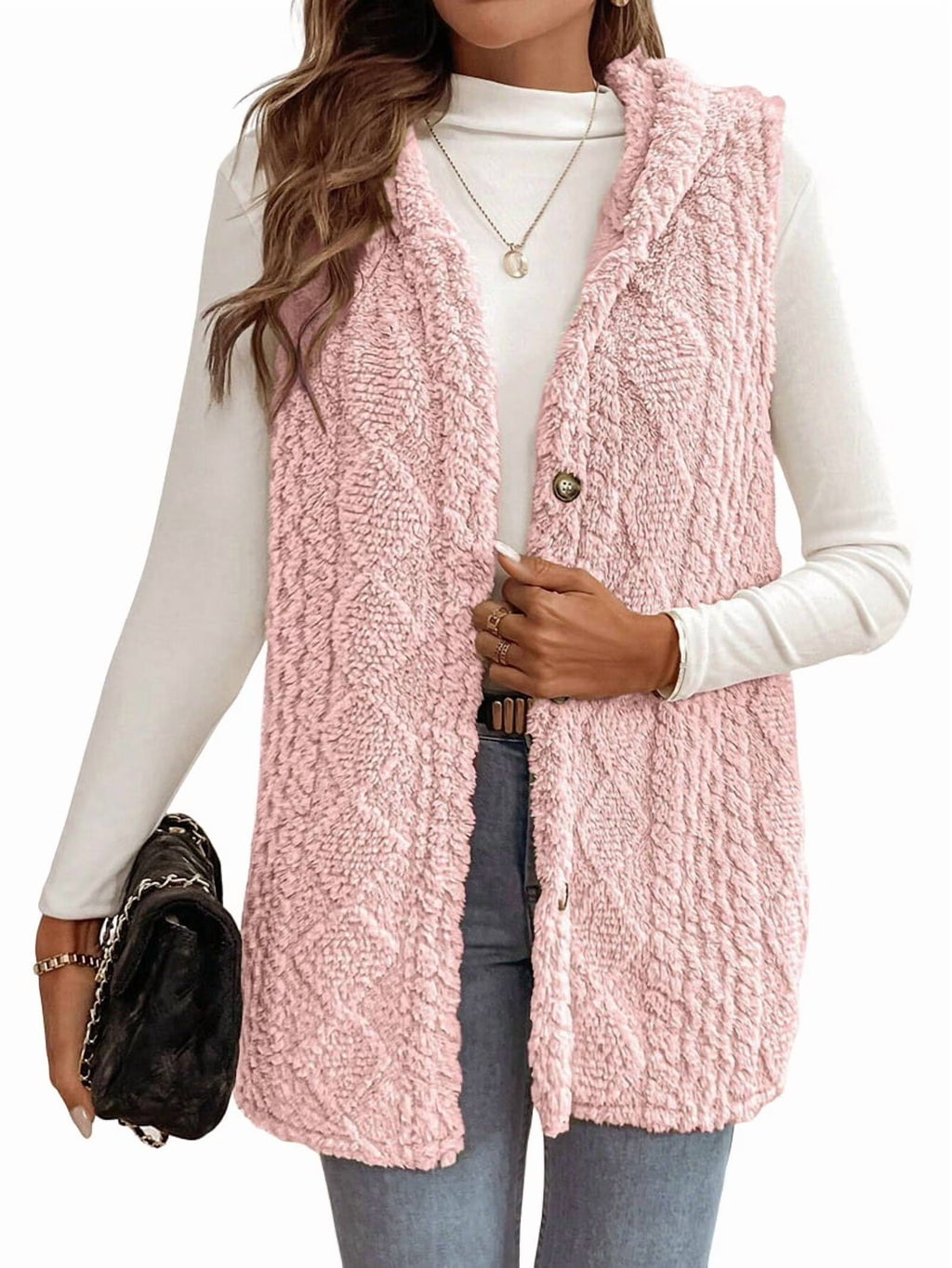 Pink Oversized Fleece Hooded Cardigan H505429