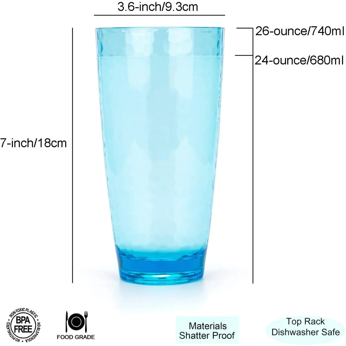 26-Ounce Acrylic Glasses Plastic Tumbler Set of 6 BPA Free G684212