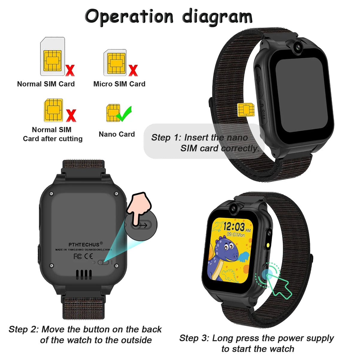 Black Kids Smart Watch with Dual Camera Z375