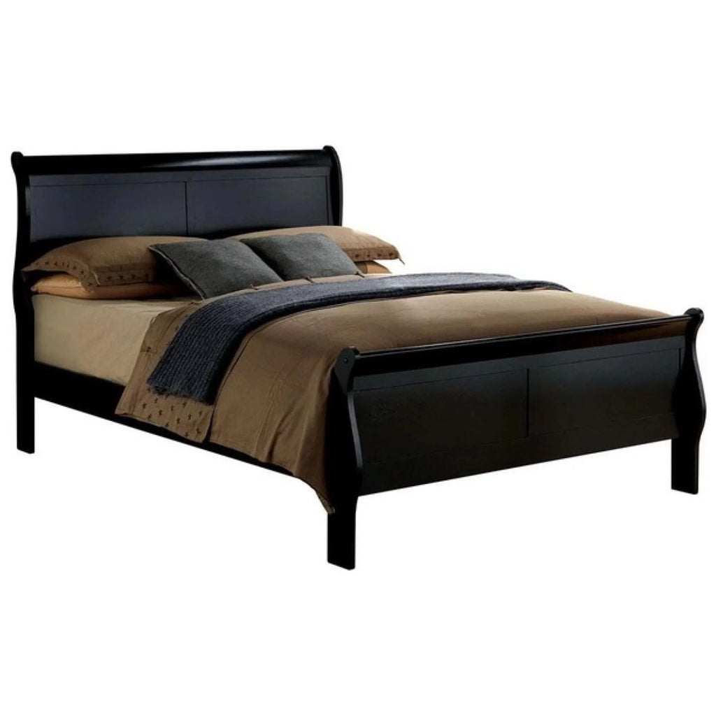 Black Queen Size Solidwood Sleigh Bed P42081