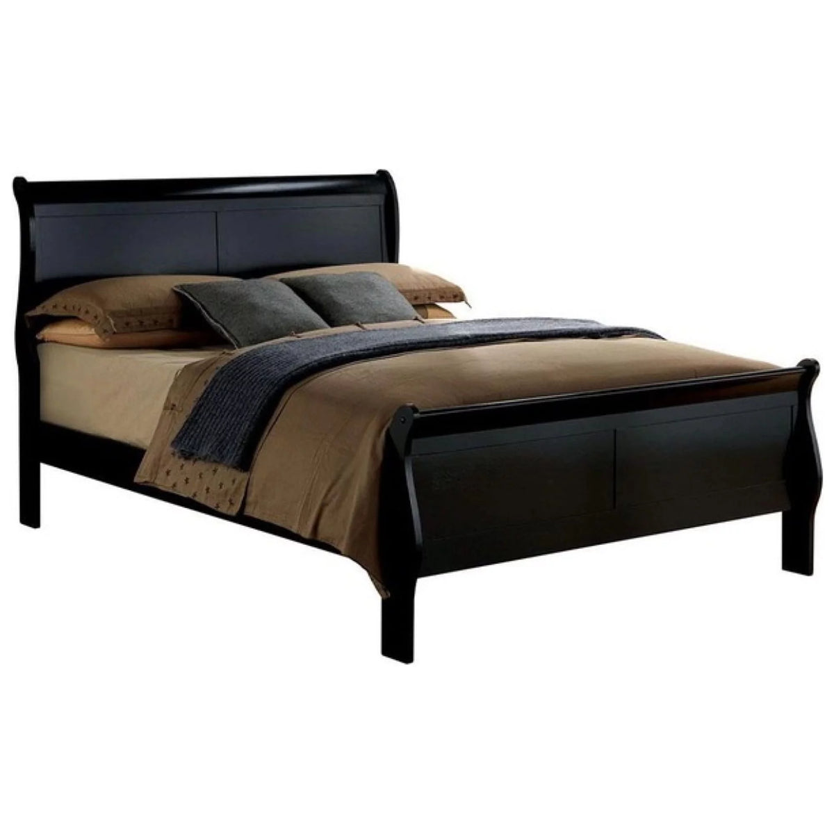 Black Queen Size Solidwood Sleigh Bed P42081