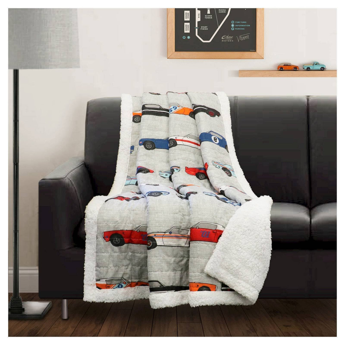 Race Cars Throw Blue/Orange Sherpa K2344