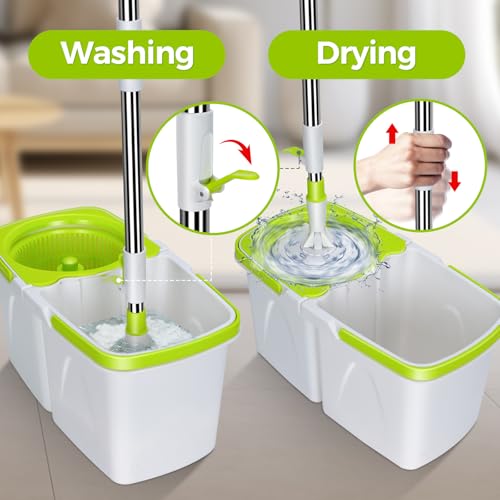 Pedal Spin Mop and Bucket with Wringer Set, 3 Mop Pads F388935