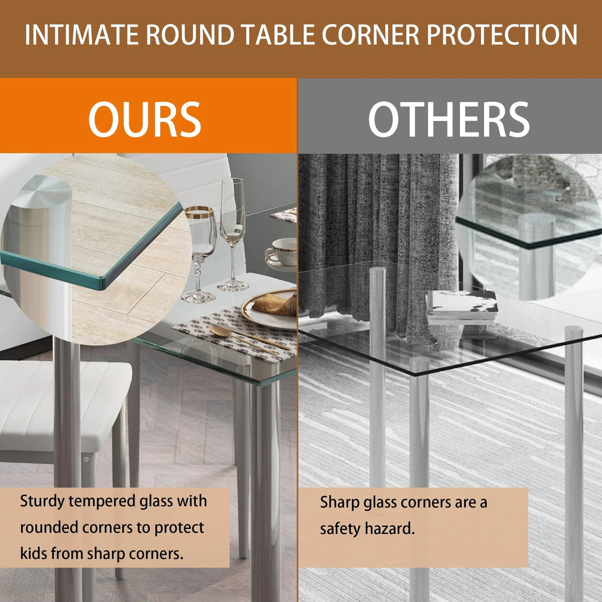 White 5 Pieces Tempered Glass Dining Table Set with 4 Chairs I401