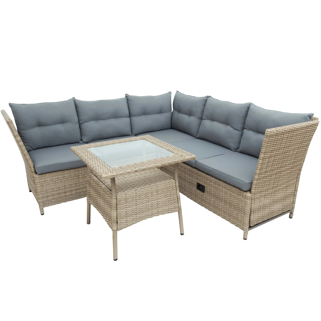 4-Piece PE Wicker Rattan Sofa Set with Adjustable Backs X7656