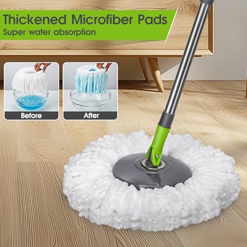 Pedal Spin Mop and Bucket with Wringer Set, 3 Mop Pads F388935