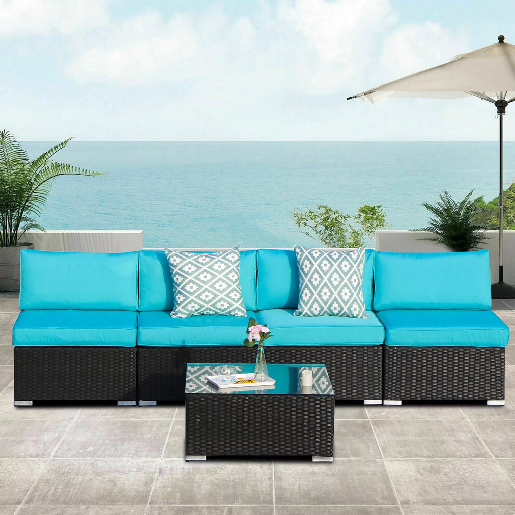 5 Pieces Outdoor Wicker Furniture Set with Coffee Table Y415585