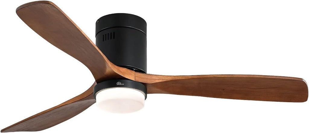 Low Profile Ceiling Fan With Lights 3 Carved Wood Fan Blade Remote Control Z510323